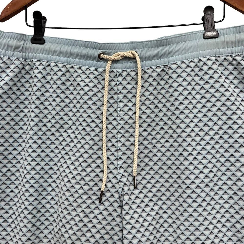 Fair Harbor Mens Sz XL Trunks 7" Shorts Seafoam Green & Gray Geometric Lined euc